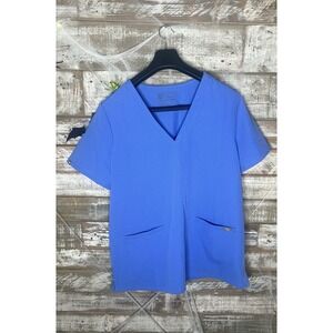 FIGS womens technical collection front pocket baby blue‎ scrub top L